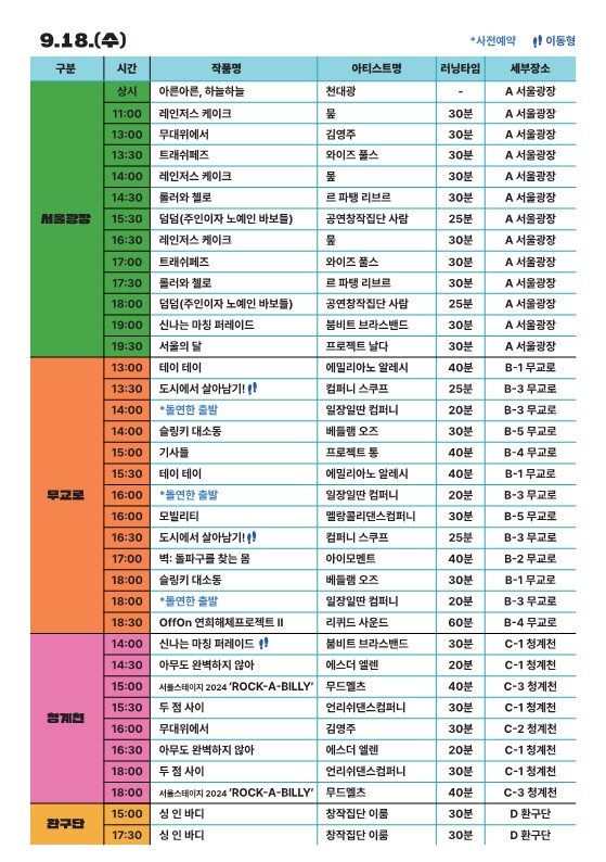 서울거리예술축제 2024 9월 18일 작품소개